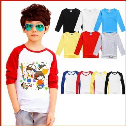 Customized Baby Boys T-Shirts Long Sleeve Solid Print Children Tees Shirt Autumn 100% Cotton LOGO Girl Tops Personalized T Shirt