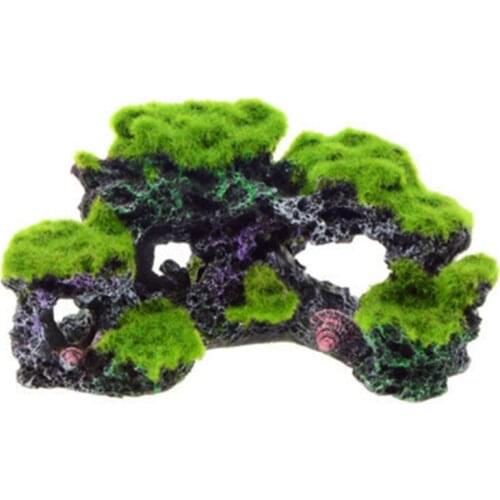 ​Aquarium Coral Reef Decoration Resin Fish Tank Mountain Rock Landscape Ornament with Moss for Betta Sleep Rest Hide Play Breed