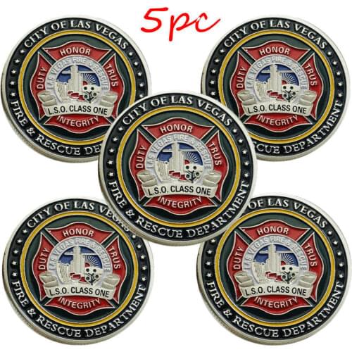 5PC US Las Vegas Duty Honor Fire Rescue FireFighter Saint Florian Challenge Coin Collectible