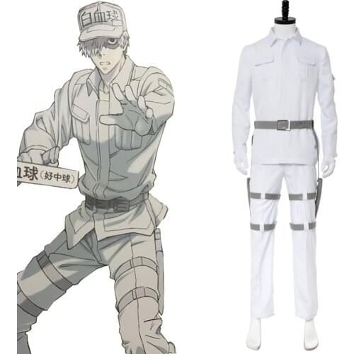 Anime Cells at Work Cosplay White blood cell Neutrophil Costume Adult Men Uniform Full Suit Halloween Carnival Cosplay Costumes