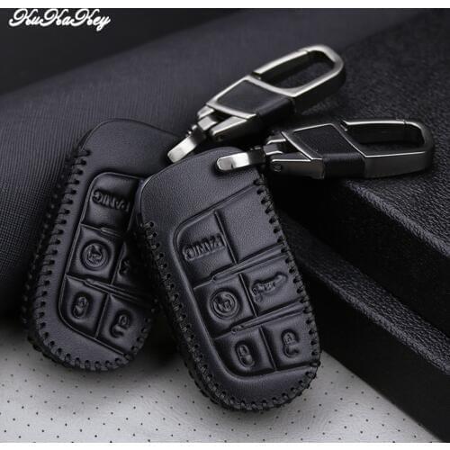2&5 Buttons Leather Car Key Case For Jeep Renegade Patriot Grand Cherokee Compass For Dodge Journey Chrysler 300C Keychain Ring