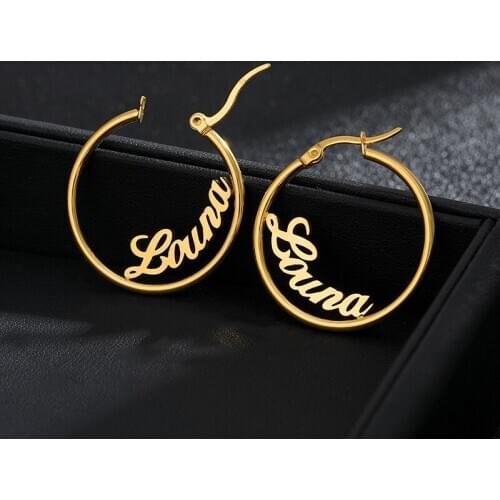 Custom Name Hoop Earrings 20mm 25mm 30mm 50mm 60mm 70mm Round Hoop Earings stainless steel Fashion Jewelry Bijoux Femme