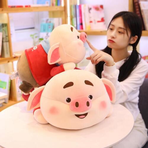 Lying Red Sweatshirt Pig Big Head Piggy Stuffed Doll Kids Huggable Animal Plush Toy Kids Sleeping Companion Appeasing Plushie