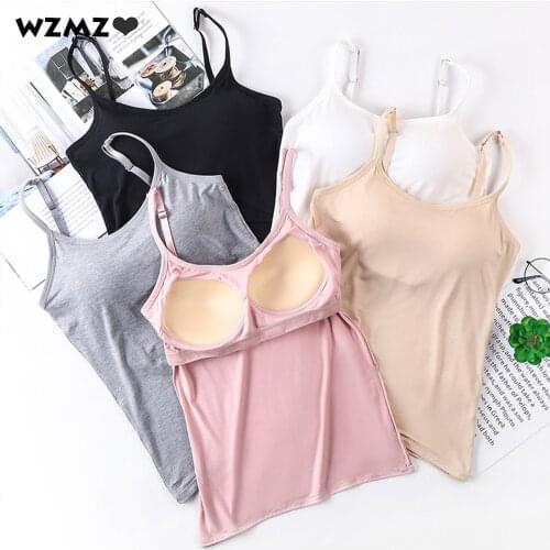 Summer Womens T-shirt Tank Top Wire Free Push Up Padded Top Women Cotton Crop Tops Comfort Adjusted Strap Slim Vest Camisole