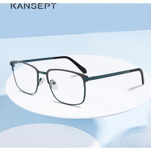 KANSEPT Metal Alloy Eye Glasses Frames for Men Square Myopia Optical Prescription Eyeglasses Frames Green Design Eyewear TM004