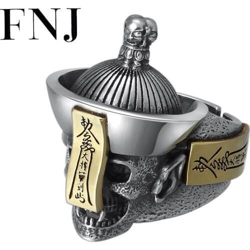 FNJ 925 Silver Ring Punk Skull Jewelry New Fashion S925 Sterling Thail Silver Rings for Men Adjustable Size 9-11.5