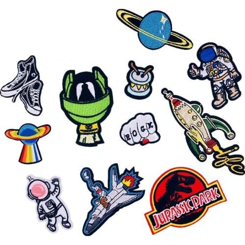 PGY Alien Rocket Embroidery Patches for Clothing Bag Hats Decoration Jurassic Park Aliens Anime Shoes Iron On Appliques Badges