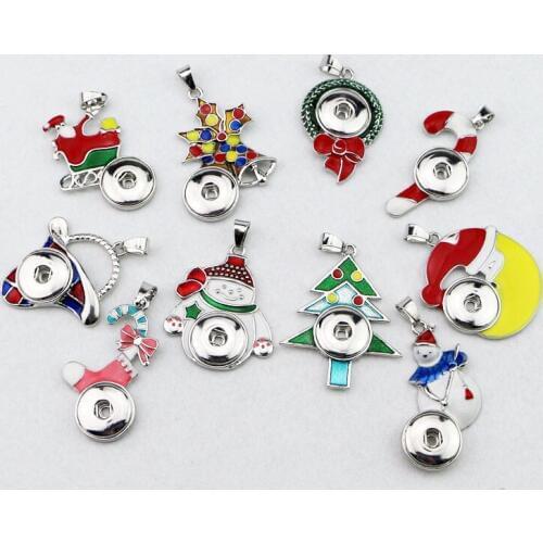 Factory Wholesale 40pcs/lot 10styles Assorted Christmas Snap Button Pendants 18mm Enamel SNap Button Charm Necklace Jewelry