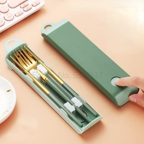 Stainless steel chopsticks tableware high-grade student chopsticks storage box light luxury fork spoon single chopsticks
