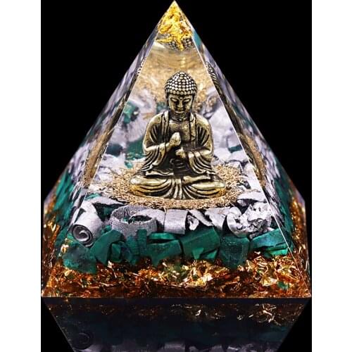 Buddha Orgone Pyramid Malachite Crystal For Orgone Energy Generator Orgonite Pyramids For Reiki Healing Meditation