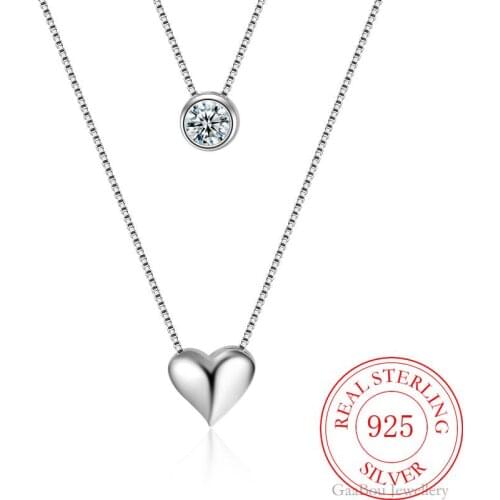 Luxury 925 Sterling Silver Necklace Double Zircon LOVE Pendants Link Women Wedding Party Accessory Lucky Jewelry Gift