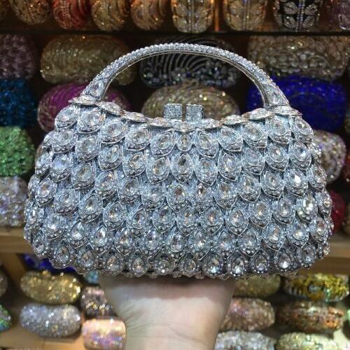 Luxury Clutch Silver Crystals Evening Bags Rhinestone Clutch Bags Ladies Party Purse Dinner Bag Diamond Women Wedding Handbags