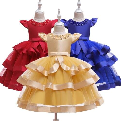 Christmas Girls Layered Dress Beaded Short Sleeves Baby Girl Princess Birthday Wedding Party Frocks Ball Gown 1 2 4 6 8 10 Years