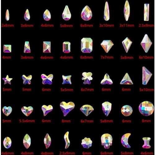 30/100Pcs Hot Sale Multiple Styles Shapes Crystal AB Nail Art Rhinestones Flatback Glass Stones For 3D Nails Art Decoration
