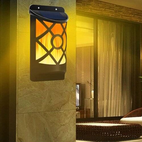 Solar Flame Lights Outdoor, 1 Pack 66LED Flickering Flame Wall Lights with Motion Sensor Auto On/Off Night Lights Lattice Design