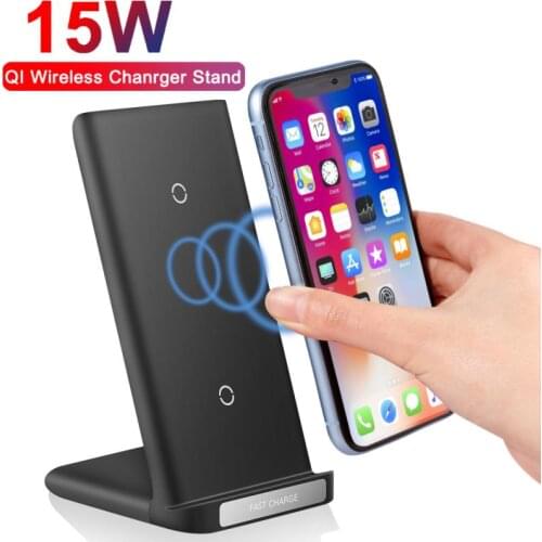 Vertical Mobile Phone Holder Wireless Mobile Phone Charger 15W Wireless Induction Dual Coil Charger For IPhone Samsung Huawei