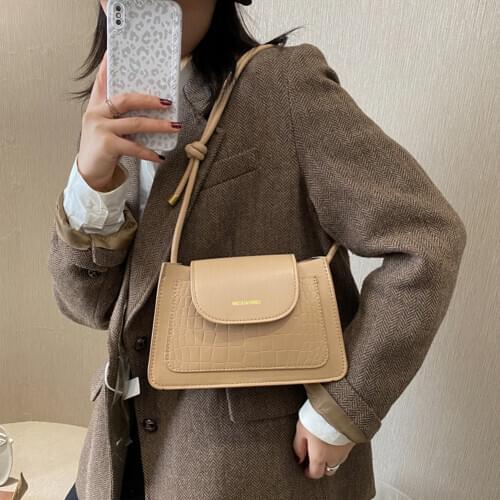 Vintage Fashion Alligator Pattern Women Shoulder Crossbody Bags Casual Pure Color PU Leather Knotted Strap Shoulder Handbags