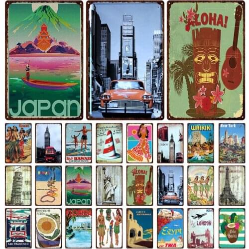 Surf Aloha Hawall Vintage Travel Tin Sign Hula Beach Metal Plate for Wall Pub Cafe Home Art Craft Decor Cuadros