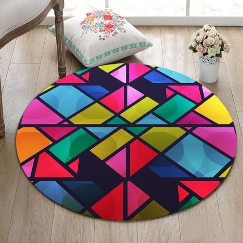 Funny Geometric Puzzle Pattern Blue Yellow Pink Round Carpet Baby Child Home Living Room Bedroom Area Carpet Bathroom Mat Kids