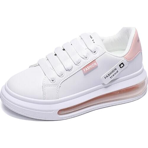Air Cushion Women Skateboard Shoes Small White Shoes Lace-Up Waterproof Sneakers Sports Casual Flat Trainers Height Increase 4cm