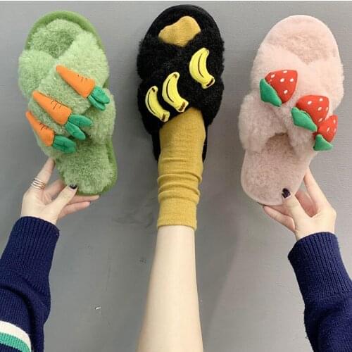 Female slippers 2021 Net red hairy outer wear Korean version of winter cute fur slippers cross hair slippers female ins tide