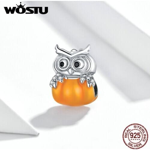 WOSTU Pumpkin and Owl Metal Beads Women Jewelry Plated Making 925 Sterling Silver Charm fit Original Bracelet DIY BNC342