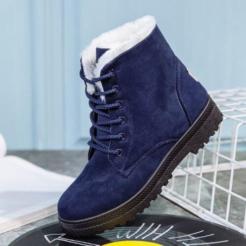 Cow Suede Winter Ankle Boot Lace up Womens Snow Boots Non-slip Warm Plush Women Boots Ladies Keep Warm Flats Boots Botas Mujer