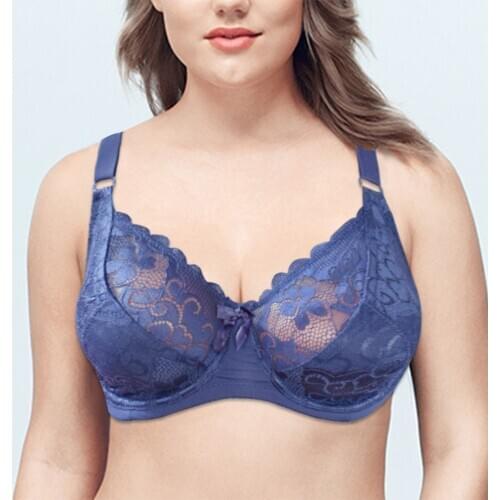 Womens Bra Lager Bosom Lace Perspective Plus size Underwired Lingerie Embroidery Underwear BH Top C D DD E F Cup