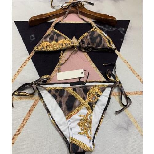 Leopard golden floral printed Bikinis Two-Pieces Womens Corset + Shorts Sexy Summer Swimwear Bathing Suit 2021 Designer y529