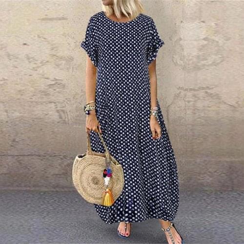 Fashion Summer Printed Dress Womens Sundress ZANZEA 2021 Short Sleeve Tunic Maxi Vestidos Female Casual Polka Dot Robe Oversize