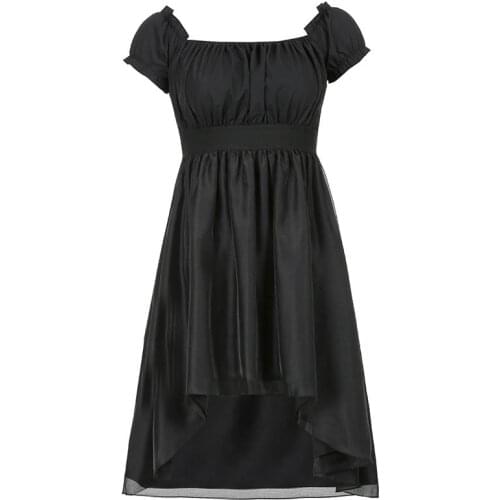 Zoki Black Gothic Women Dress Sexy Off Shoulder Summer Designed Tulle A Line Tunic Midi Dress Elegant High Waist Party Vestidos