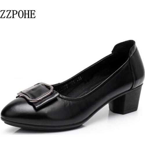 ZZPOHE spring autumn woman shoes stylish comfortable Ladies mid-heeled shoes pointed retro wild single shoes women work shoes