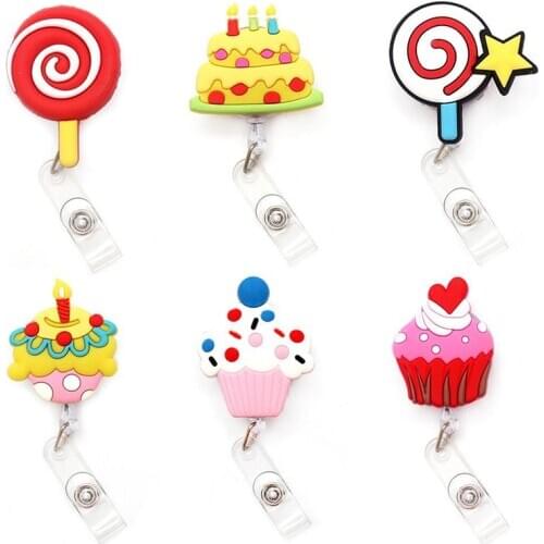 1 Pc New Cute Lollipop & Cake Retractable Pull Nurse Students Badge Reel ID Lanyard Name Tag Card Badge Holder Reels For KIDS