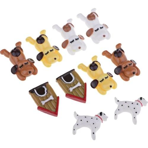 10pcs Mini Dog House Resin Flatback Dollhouse Miniature Garden Ornaments