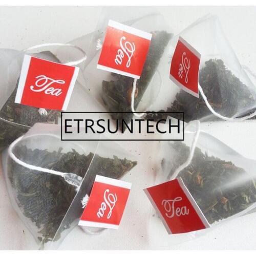2000pcs 5.8*7cm Pyramid Tea Bags Filters Nylon TeaBag Single String With Label Transparent Empty Tea Bags