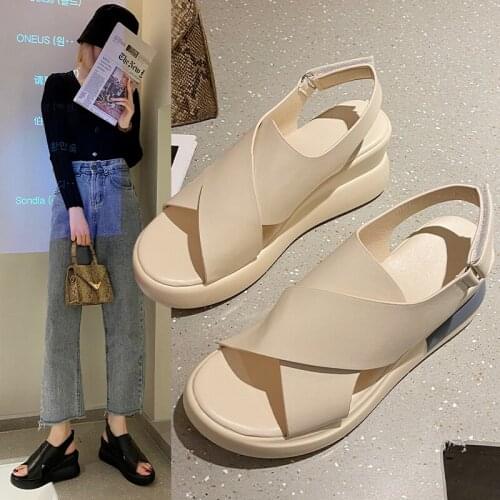 2021 Summer Genuine Leather Women Sandals Retro Style Wedges Shoes Ladies Handmade Sandals Summer Shoes Women Heel Sandal