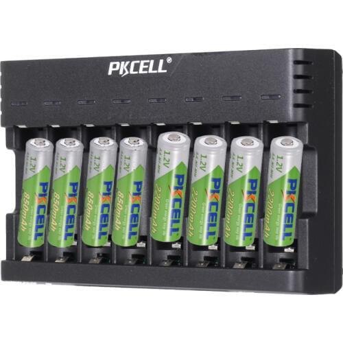 PKCELL 4Pcs AA 2200MAH and 4Pcs AAA 850MAH LSD With 8slot nimh or nicd aa or aaa charger charge 1 to 8pcs batteria USB interface
