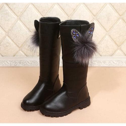 Girls Princess Boots Fashion Children Martin Boots 2021 New Autumn Winter Children Knee Length Boots Plush Fur Girls Shoes D940