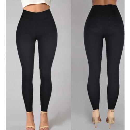 Spring Women Pencil Pant Casual Solid Color High Waist Elastic Waistband Ass Pockets Skinny Pants Fashion Clothes Female 2021