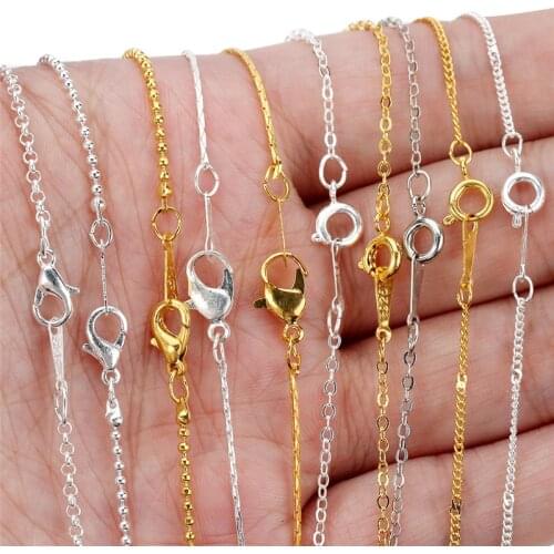 10pcs/lot 1.5mm Metal Losster Clasps Necklace Chains Bulk Copper Gold Silver Open Link Chain For Diy Jewelry Making Length 40cm