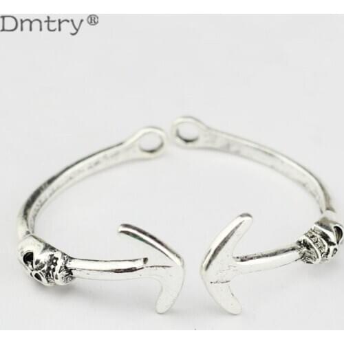 Dmtry 3pcs High Quality Half Bangle Skull Head Skeleton Ancient Silver Plated Leather Cuff Bangle Bracelet DIY Handmade LC0028