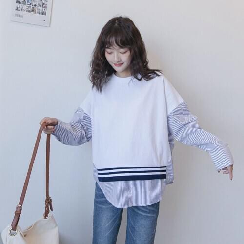Maternity Elegant Patchwork Blouse Spring Autumn Pregnant Women Long Sleeve Loose Shirts Pregnancy Fashion Round neck Clothes