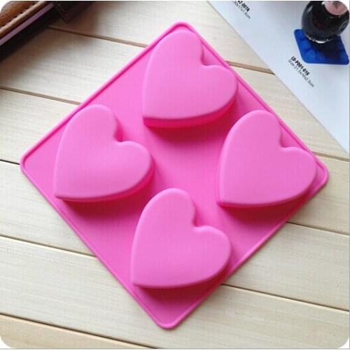 Hot Handmade Soap Mould 4 lattices Love Heart Shape Silicone Cake Decorating Mold Chocolate Mold For The Cake Baking Tools CL080