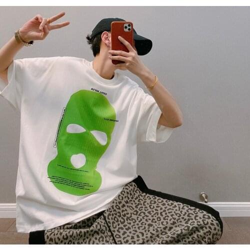 Summer Mens Short Sleeve Green Skull Print Casual T-shirt Cotton Loose Tops Black White F21