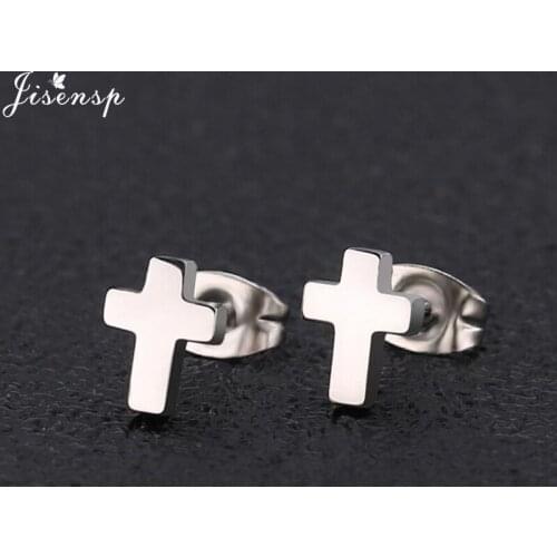 Jisensp Vintage Gothic Cross Stainless Steel Earrings Fashion Jewelry for Women Geometric Cross Stud Earrings Christmas Gift