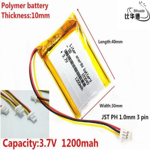 JST PH 1.0mm 3 pin Liter energy battery 3.7V,1200mAH 103040 Polymer lithium ion / Li-ion battery for tablet pc BANK,GPS,mp3,mp4