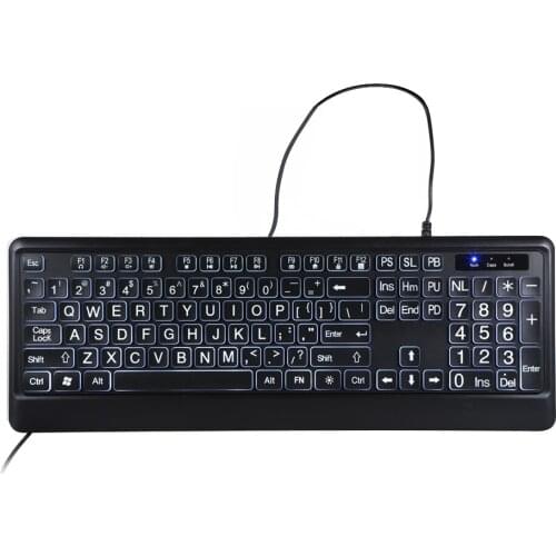 Keyboard for the Elderly 104 Keys USB Wired Keyboard Interface Large Print Backlit 12 Multimedia Keys for the Elderly