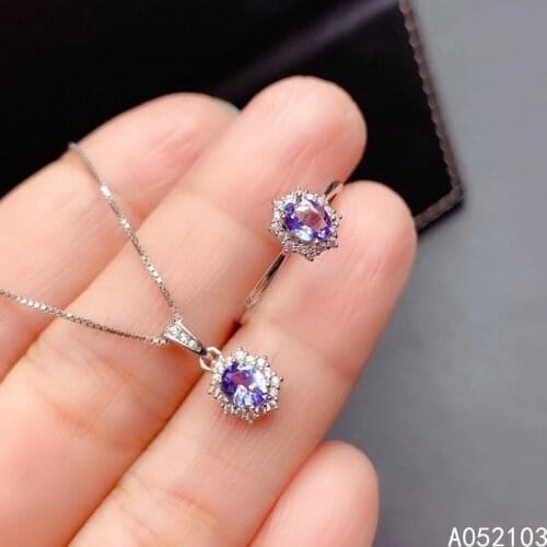 KJJEAXCMY fine jewelry 925 sterling silver inlaid Natural Tanzanite Womens simple and generous gem ring pendant set support tes