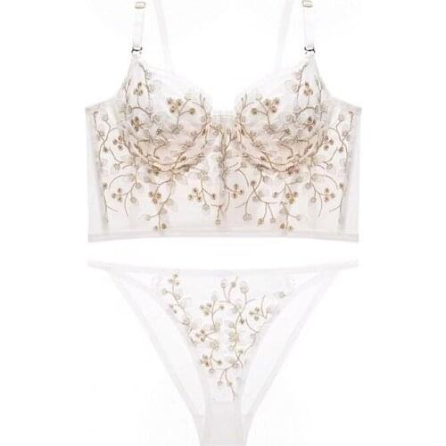 Classic Embroidery Lingerie Push Up Bra Set Lace Underwear Set Sexy Transparent Brassiere ABC Cup Women Bralette underwear