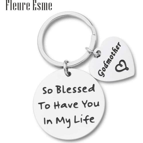 Godmother Gifts Key Chain Religious Keyring Jewelry Baptism Thank You Gift for Beloved Godmother From Godson Goddaughter Pendant